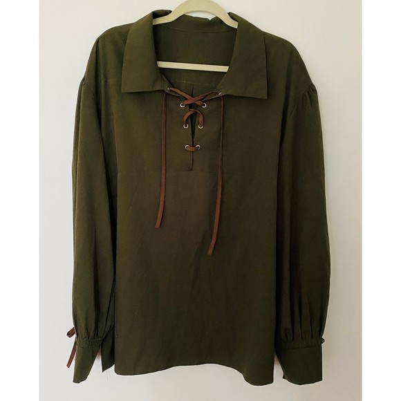 MENS Medieval Pirate Shirt Viking Renaissance Lace up Scottish Tops - Picture 2 of 8